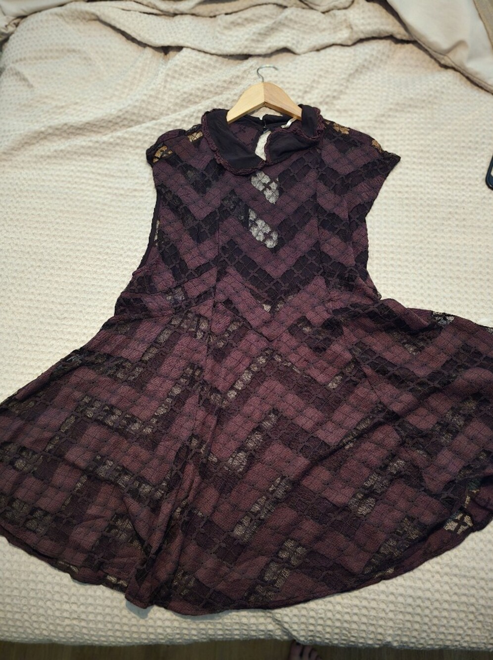 Free People Purple Lace Chevron Fit-and-Flare Dress